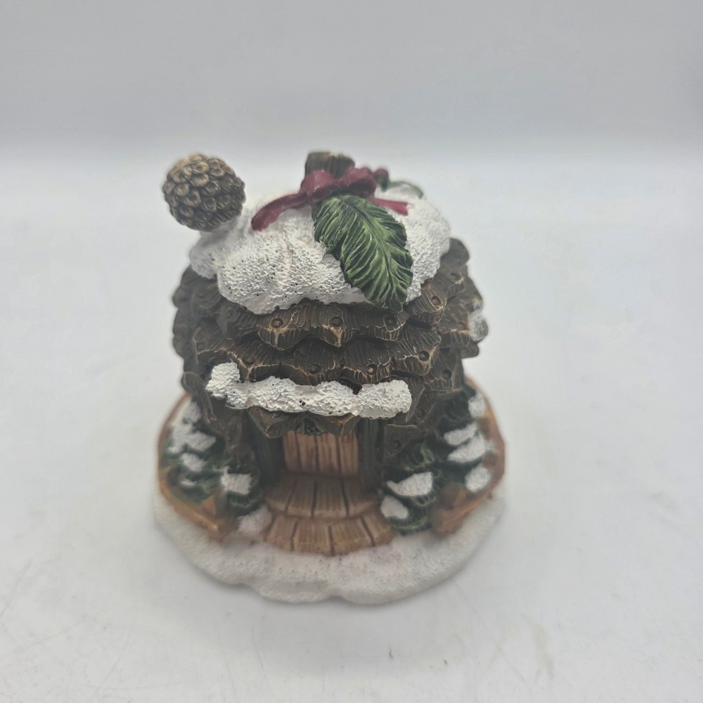 Christmas Pinecone Cabin House Snowy Winter Resin Figurine Holiday Village Decor